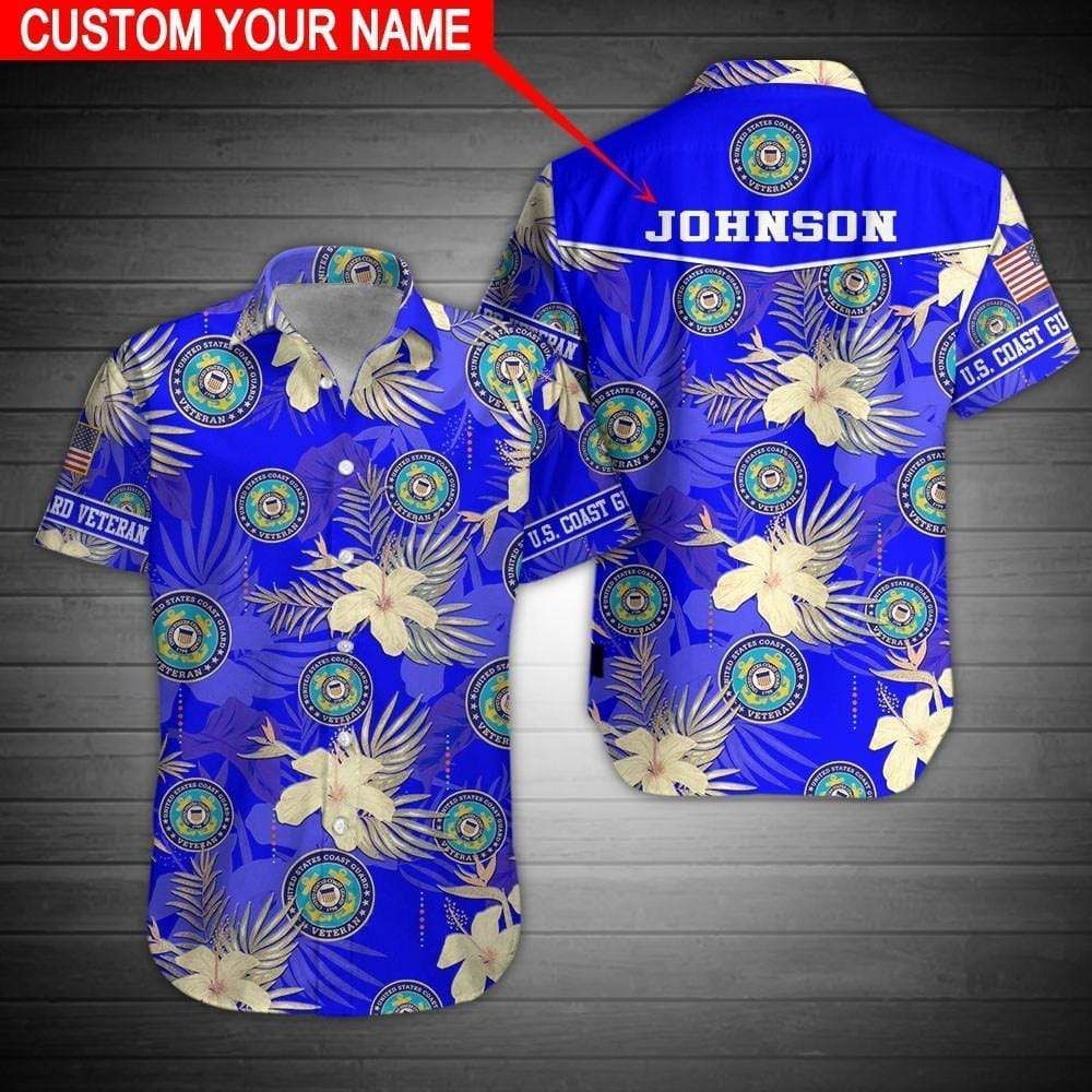 Felacia [Hawaii Shirt] Custom Name US Coast Guard Blue Hibiscus Hawaiian Aloha Shirts-ZX2884